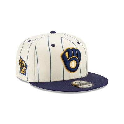 White Milwaukee Brewers Hat - New Era MLB Pinstripe 9FIFTY Snapback Caps USA4375926